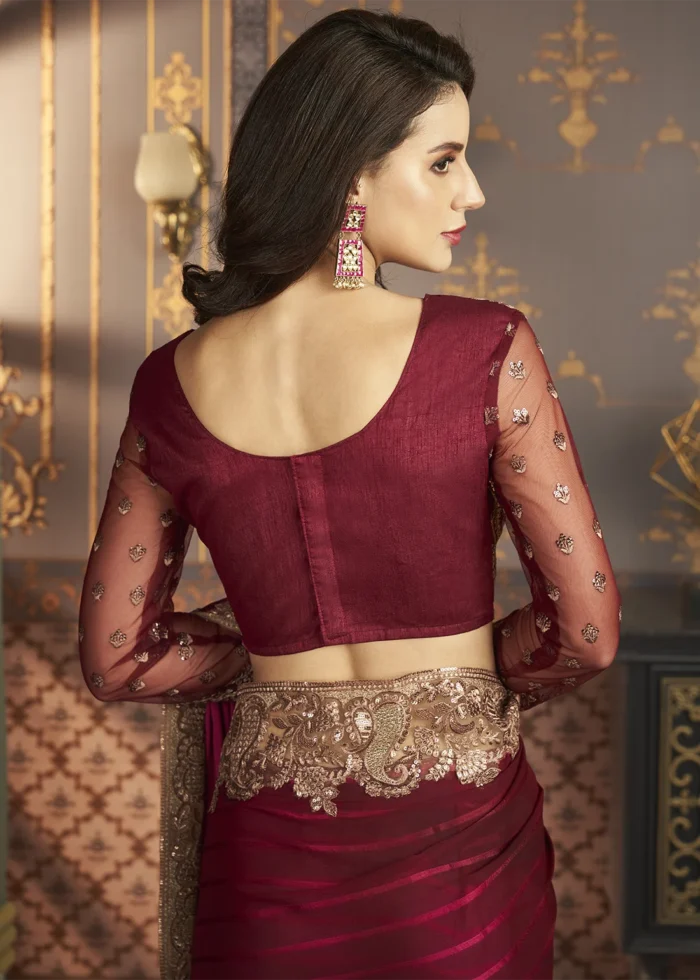 Magenta Embroidered Georgette Brasso Saree