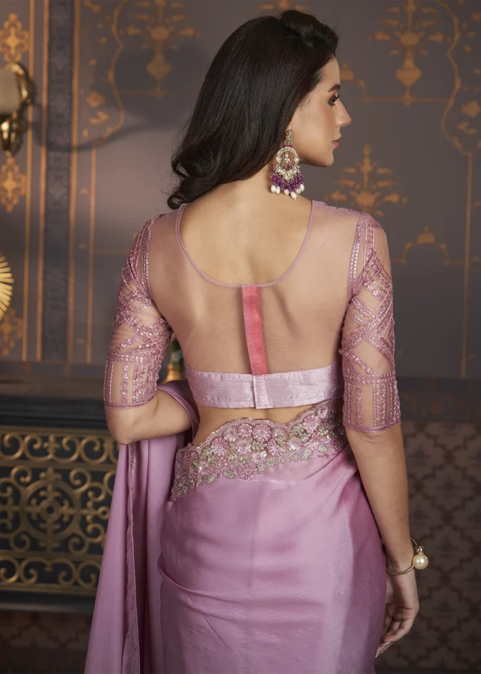 Mauve Embroidered Chiffon Saree