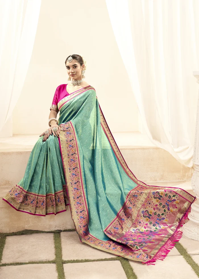 Mint Green Paithani Tissue Silk Saree