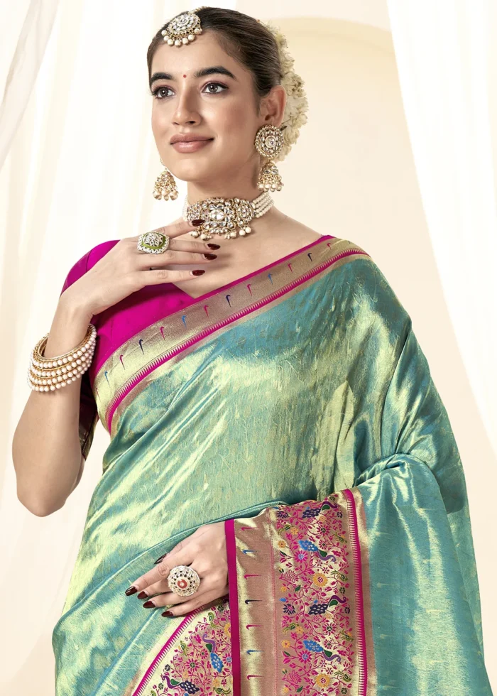 Mint Green Paithani Tissue Silk Saree