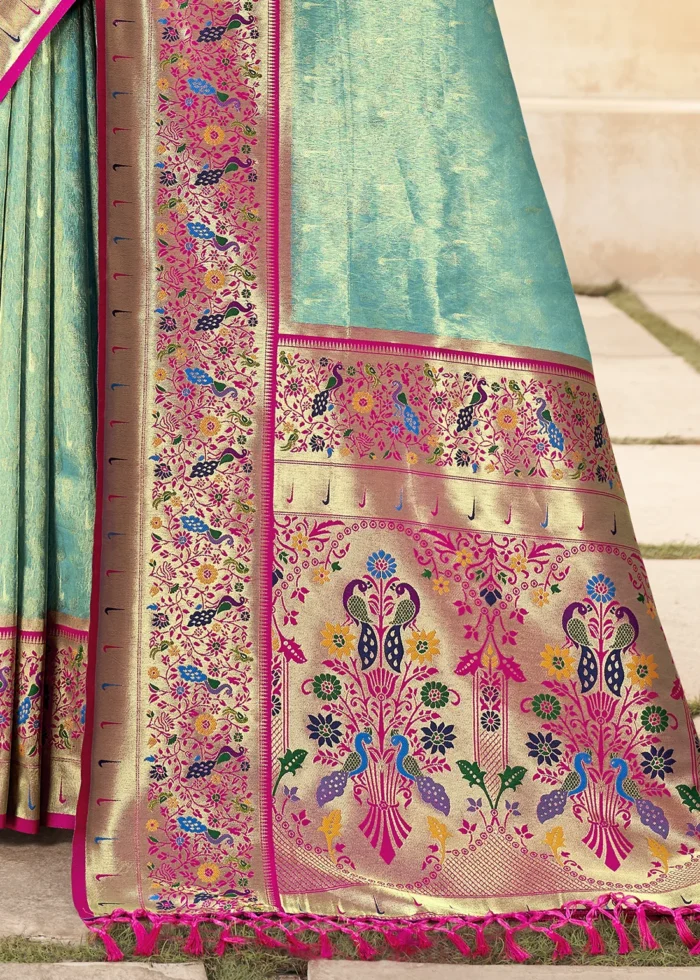 Mint Green Paithani Tissue Silk Saree