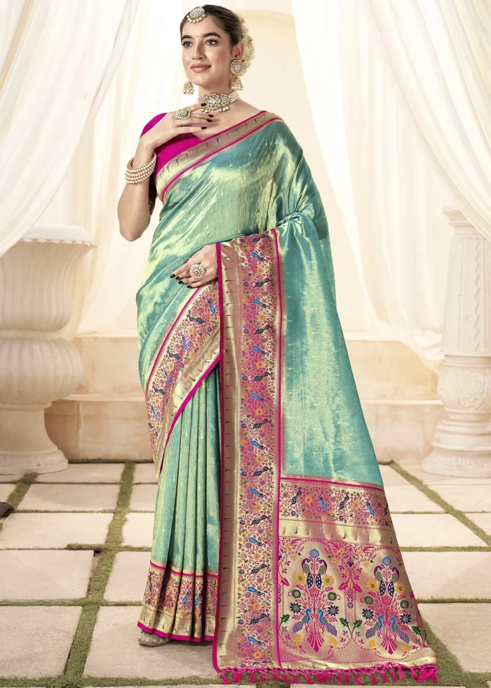 Mint Green Paithani Tissue Silk Saree