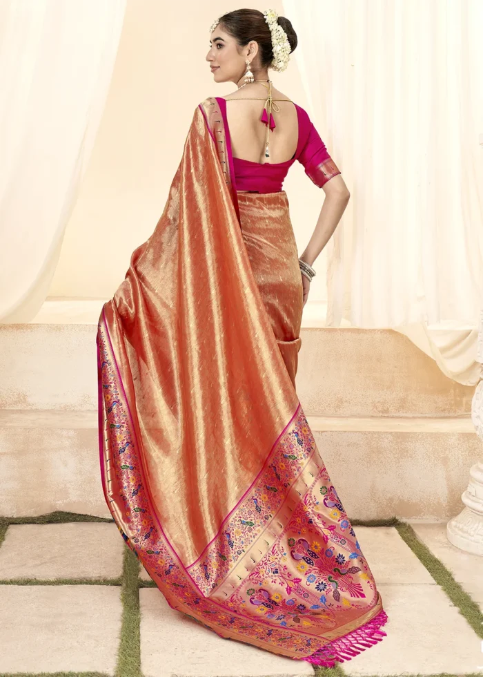 Orange Paithani Tissue Silk Saree