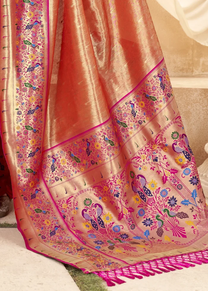 Orange Paithani Tissue Silk Saree