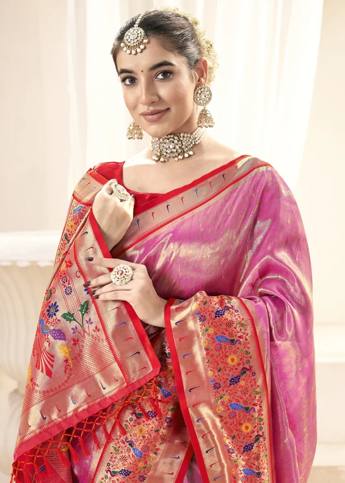 Pink Paithani Tissue Silk Saree