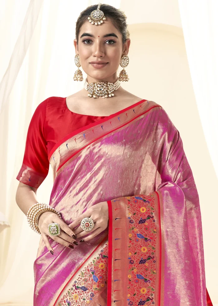 Pink Paithani Tissue Silk Saree