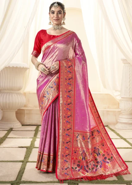 Pink Paithani Tissue Silk Saree