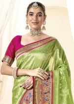 Pista Green Paithani Tissue Silk Saree