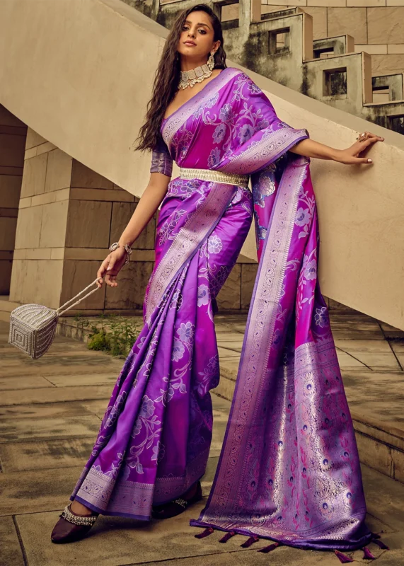 Purple Banarasi Satin Silk Saree