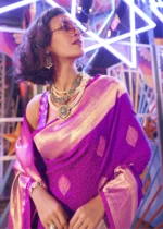 Purple Banarasi Silk Saree with Blouse Piece