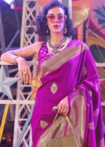 Purple Banarasi Silk Saree with Blouse Piece