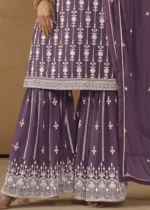 Purple Embroidered Georgette Sharara Suit