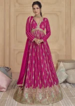 Rani Pink Georgette Anarkali Gown with Heavy Embroidery