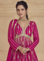 Rani Pink Georgette Anarkali Gown with Heavy Embroidery