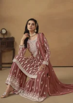 Rust Embroidered Georgette Gharara Suit