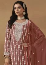 Rust Embroidered Georgette Sharara Suit