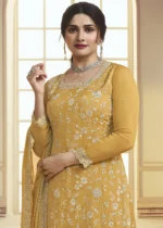 Saffron Yellow Chinon Embroidered Sharara Suit