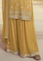 Saffron Yellow Chinon Embroidered Sharara Suit