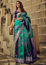 Teal Zari Woven Satin Silk Saree