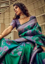 Teal Zari Woven Satin Silk Saree