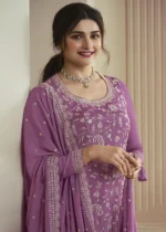 Thistle Purple Chinon Embroidered Sharara Suit