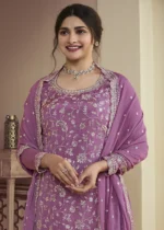 Thistle Purple Chinon Embroidered Sharara Suit