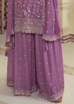 Thistle Purple Chinon Embroidered Sharara Suit