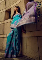 Turquoise Banarasi Satin Silk Saree