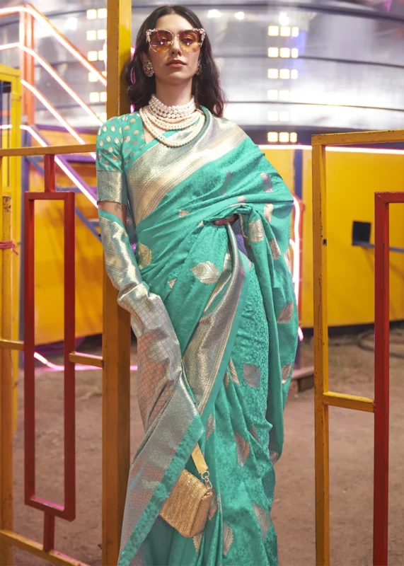 Turquoise Blue Banarasi Silk Saree