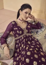 Wine Georgette Anarkali Gown with Heavy Embroidery