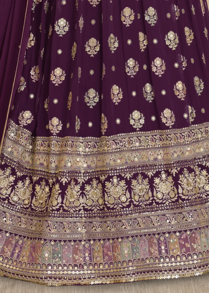 Wine Georgette Anarkali Gown with Heavy Embroidery