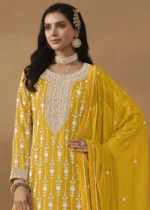 Yellow Embroidered Georgette Gharara Suit