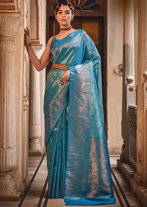 Azure Blue Kanjivaram Silk Saree