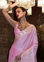 Baby Pink Banarasi Satin Silk Saree