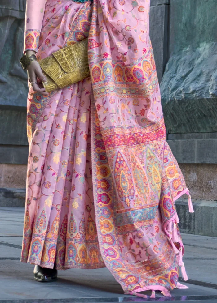 Baby Pink Kashmiri Jamawar Organza Saree