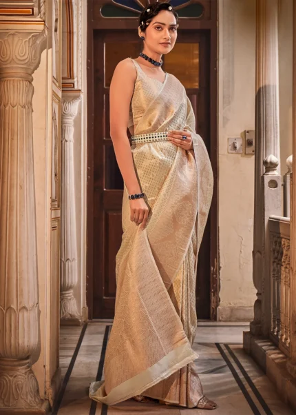 Beige Kanjivaram Silk Saree