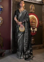 Black Banarasi Satin Silk Saree