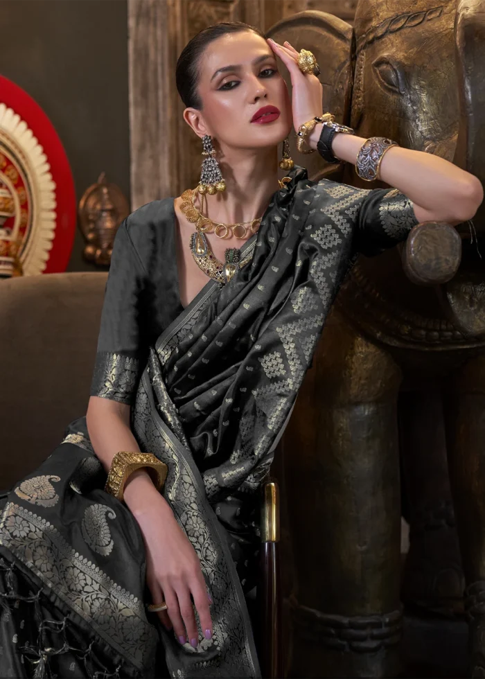 Black Banarasi Satin Silk Saree