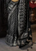 Black Banarasi Satin Silk Saree