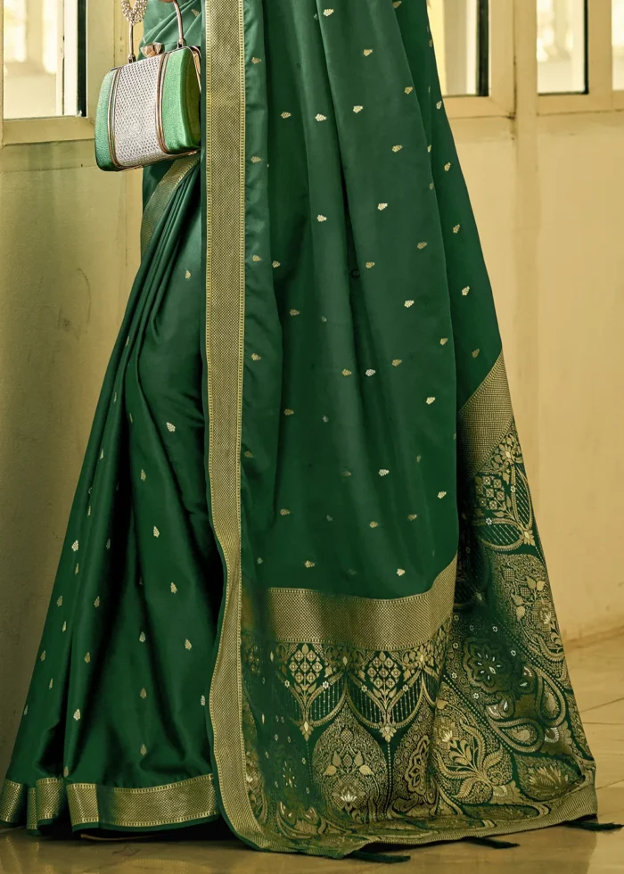 Bottle Green Banarasi Satin Silk Saree with Brocade Bouse