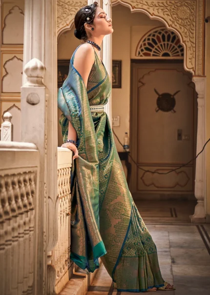 Bottle Green Kanjivaram Silk Saree