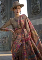 Brown Kashmiri Jamawar Organza Saree