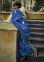 Cobalt Blue Banarasi Satin Saree with Brocade Blouse