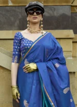 Cobalt Blue Banarasi Satin Saree with Brocade Blouse