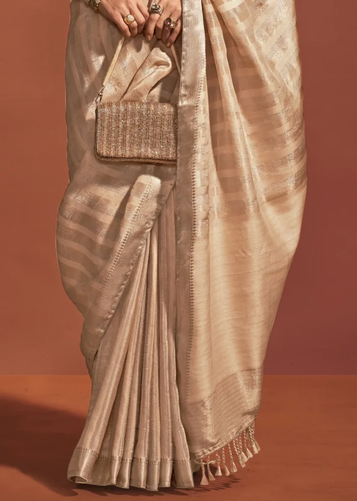 Cream Banarasi Handloom Silk Saree