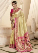 Cream Paithani Tissue Silk Saree with Pink Blouse