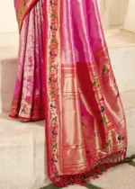 Fandango Pink Paithani Tissue Silk Saree with Red Blouse