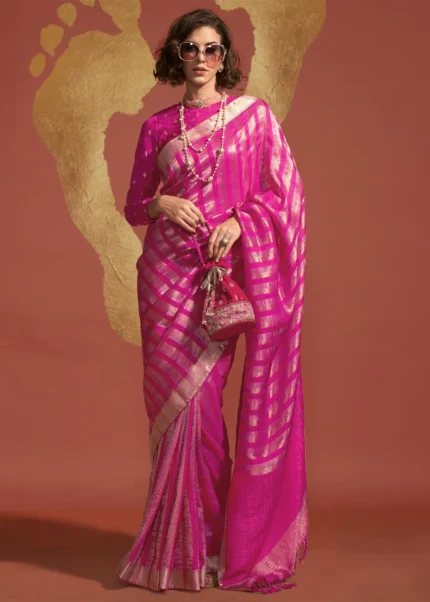 Fuchsia Banarasi Handloom Silk Saree