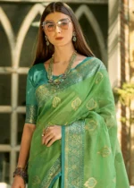 Green Banarasi Tissue Silk Saree