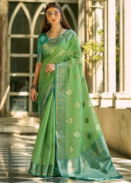 Green Banarasi Tissue Silk Saree